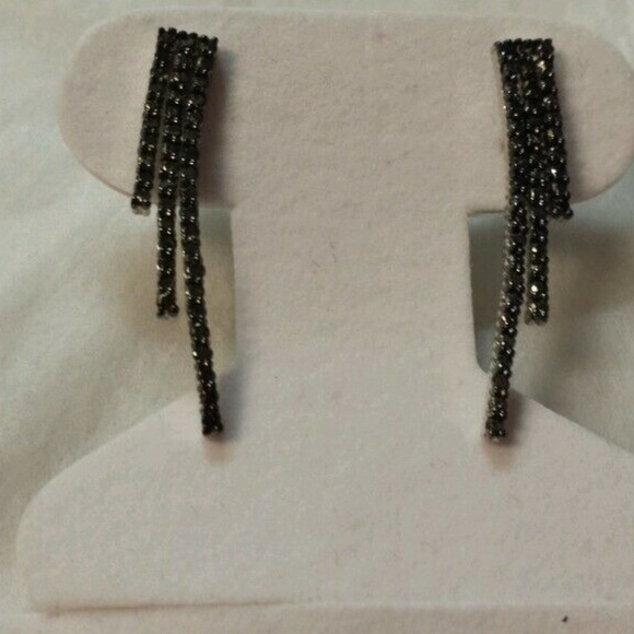 Dramatic 1ct Black Diamond Multi-Row Line Earrings - Picture 6 of 8